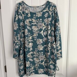 Floral Teal Long Sleeve Dress